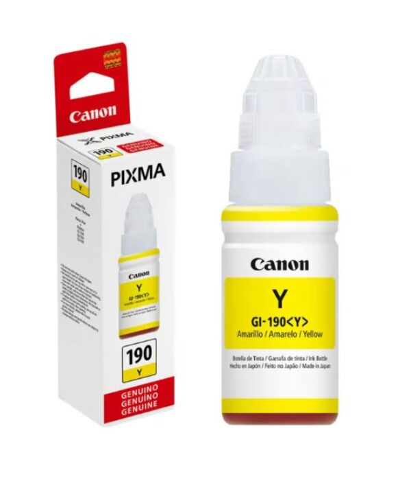 Botella de tinta CANON GI190 Color Amarillo, 70ml.