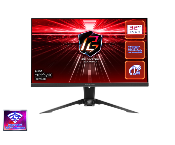MONITOR GAMING ASROCK PHANTOM PG32QF2B, 31.5", 2K-QHD (2560X1440), 165HZ, 1MS, WIFI, AMD FREE.