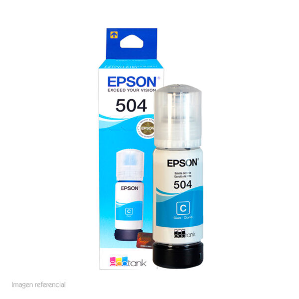 Botella de tinta EPSON T504220-AL, color Cyan, contenido 70ml.